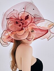 Hats Organza Sun Hat Formal Casual Evening Party Tea Party Cocktail Elegant Vintage Sun Protection With Floral Headpiece Headwear