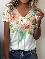 Damen T Shirt Blumen Brautkleider schlicht Kurzarm Rundhalsausschnitt Normale Oberteile Täglich Bedruckt Weiß Sommer