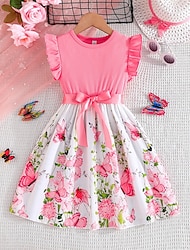 Kids Girls' Dress Floral Dress Flower Sleeveless Outdoor Casual Ruffle Fashion Daily Polyester Knee-length Casual Dress A Line Dress Summer 4 years+ Light Pink Wine Dark Pink