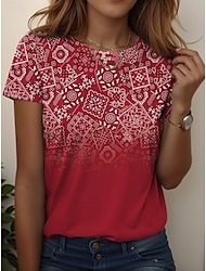 Women's T Shirt Floral Graphic Vintage Stylish Casual Short Sleeve Round Neck Regular Tops Daily Weekend Print Yellow Red Blue Light Blue Summer Spring