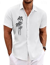Herr Minimalistisk Aloha skjorta Sommarskjorta Casual skjorta Strandskjorta Knapp upp skjorta Vit Blå Grön Khaki grön Kortärmad Kokosnötsträd Rand Kavajslag Semester Hawaiisk Kläder Polyester Mode