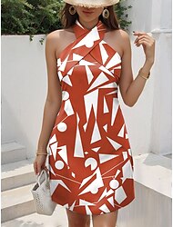 Ženské mini šaty Petite šaty T-shirt šaty Tee šaty Sundress A-line šaty elegantní vintage stylové na dovolenou k narozeninám neformální běžný střih květinové bez rukávů V-výstřih oranžové zelené
