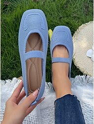 נעלי מרי ג'יין סרוגות לנשים - נעלי החלקה נוחות בעלות אצבע מרובעת לקיץ וללבוש יומיומי