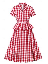 Retro / vintage Femtiotal Klänningar Swing klänning Rutig Maskeradkläder Dam Karnival Maskerad Dagliga kläder Möhippa Vuxna Klänning Hemkomstklänningar