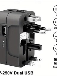 ユニバーサルトラベルアダプター マルチピンプラグ デュアルUSBポート 電源コンセント 充電器コンバータ EU 米国 UK AU プラグ使用可能