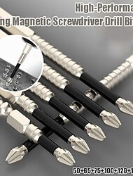 Juego de 6 brocas para destornillador de alto magnetismo, puntas de cruz antideslizantes, material S2, puntas PH2 de alta resistencia para atornillado de precisión.