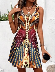 Dames Mini-jurk A lijn jurk Zomerjurk Off-the-shoulder jurk Bohemen Vakantie Vintage Dagelijks Ruim Passend Bloemig Grafisch Tropisch Mouwloos U-hals Kastanjebruin Blozend Roze blauw Zomer Lente