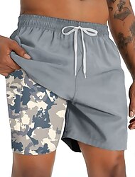 Men's Camouflage Lined Shorts 2 in 1 Board Shorts Swim Shorts Mid Waist Hawaiian Vacation Holiday Beach Wear Side Pockets With Compression Liner Elastic Drawstring Waist Designer Clothing Apparel