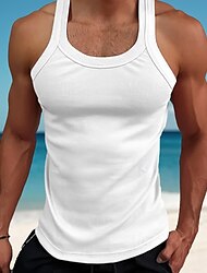 Men's Tank Top Vest Top Undershirt Wife beater Shirt Sleeveless Square Summer Plain Fashion Streetwear Bodybuilding Fitness Ribbed Beach Homewear Black White Pink Top Tee for Men