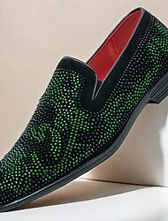 Ballschuhe für Herren – grüne und schwarze Samt-Loafer mit Schlangenhautmuster für mutige Modestatements