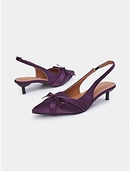 dames paarse satijnen strik slingback kitten heels – stijlvolle avond- en romantische date schoenen