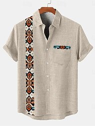 Men's Shirt Linen Shirt Summer Shirt Beach Shirt Plaid Vacation Holiday Black Green Khaki Gray Short Sleeve Collar Summer Clothing Apparel