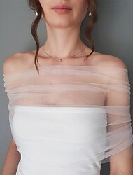 Detachable Tulle Shawl, 130cm/51 White Bridal Tulle Sleeves Lace Sheer Puffy Sleeves Dress Sheer Capes Cover Up Accessory for Wedding, Costume, Formal Party Prom