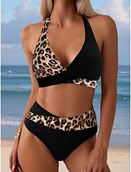 Costume de baie pentru femei Bikini 2 piese Costum de baie Modă Stilat Grafic Leopard Fără mâneci Costume de baie