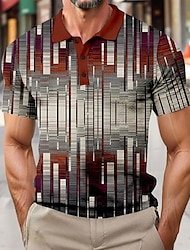 Men's Geometic Waffle Polo Shirts Short Sleeve Polo Shirts Collared Shirts Business Casual Outdoor Business Athleisure Buttons 3D Print Summer Red Purple Green