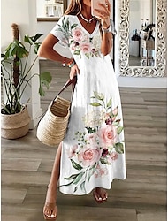 Per donna Abito maxi Vestito T-Shirt Vestito Estivo Abito a Tubino Abito Estivo Bohemien Feste Ferie Spiaggia Vestibilità regolare Floreale Vintage Manica Corta Girocollo Bianco Estate Primavera