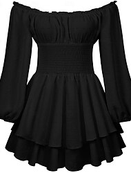 Retro vintage Middeleeuws Renaissance Mini Jurken Flare Jurk Pofmouw Elf Schouderafhangend Regency geïnspireerd Effen Kleur Kostuum Dames Fantasie Vakantie Casual / Dagelijks LARP Volwassenen Kleding