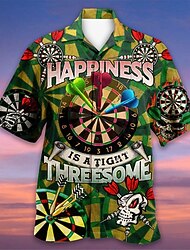 Herr Darts Skjorta Hawaii skjorta Aloha skjorta Kortärmad Skjorta Nedvikt Mode Designer Ledigt Gata Dagligen Helgdag Svart Rubinrött Blå 3D-tryck S M L