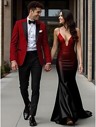 Men's Party Suits Homecoming Suits Red Grape Fashion Formal Solid Colored Standard Fit 2 Piece Single Breasted One-button