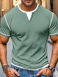 100% Cotton Men's T-Shirt V Neck Tee Fake two Piece Short Sleeve Shirt V Neck Summer Spring Solid Color Daily Casual Street Style Outdoor Street Causal Light Blue Light Green Dark Gray Top