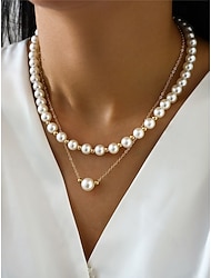 elegante gelaagde parelketting voor dames – gouden ketting met witte imitatieparels, klassieke vintage sieraden voor bruiloften, feesten en formele evenementen