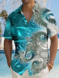 Herren 3D-Druck Abstrakte Kunst Hemd Knopfhemd Kurzarm Modisch lässig Urlaub Festtage Strassenmode Sommer Umlegekragen 3D-Druck Hemden mit Kragen Eine Tasche vorne Hellblau Blau Dunkelblau Grau