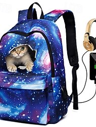 Men's Women's Kid's Backpack School Bag Bookbag 3D Print Functional Backpack Daily Galaxy 3D Print Canvas Large Capacity Waterproof Zipper Red Blue Light Purple