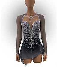 Figure Skating Dress Women's Girls' Ice Skating Dress Black Sliver Thumbhole Open Back Mesh High Elasticity Training Competition Skating Wear Classic Crystal / Rhinestone Long Sleeve Ice Skating