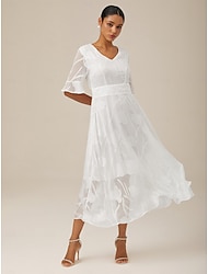 Dam Maxiklänning Cocktail klänning Bröllopsgästklänning Semi formell klänning A linjeklänning Elegant Kontor Födelsedag Fjärilsärmar Bröllopsgäst Cocktailfest Formell kväll Normal Ensfärgat Slät