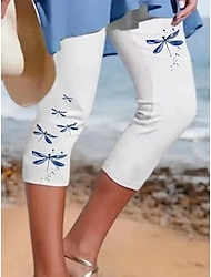 Damen Leggings Capri Hosen hohe Elastizität Urlaub Vintage Mode knielang mittlere Taille tierischer Ozeandruck thermisch warm atmungsaktiv weich dehnbar Urlaub lässig täglich weiß Sommer Frühling