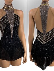 Eiskunstlaufkleid Damen Mädchen Eislaufen Kleid Schwarz Patchwork Asymmetrischer Saum Netzstoff Hohe Elastizität Training Wettbewerb Eiskunstlaufkleidung Klassisch Kristall / Strass Ärmellos