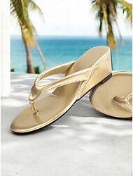 sandálias femininas de salto alto com salto alto dourado – chinelos de praia metálicos brilhantes para férias de verão, viagens e uso casual