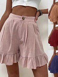 Damen Leinen-inspirierte Shorts Shorts Stoffhosen Lässig Kurz Natürliche Taille Einfach Schnalle Bequem Außenbereich Urlaub Ausgehen Hellmagenta Wein Hellhimmelblau Schwarz Sommer Normale Passform