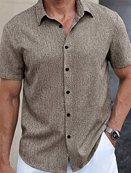 男性用 シャツ サマーシャツ カジュアルシャツ ビーチシャツ ボタンアップシャツ ブルー グリーン ディープブルー カーキ色 ベージュ 半袖 平織り ラペル バケーション ハワイアン 衣類 ポリエステル ファッション カジュアル 快適