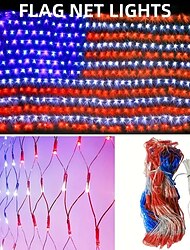 Amerikai zászló hálós fények 420 LED teraszdísz IP44 kültéri dekoratív függő fények ünnepi dekorációhoz