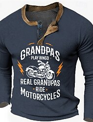 Camiseta de manga larga Henley para hombres "Los verdaderos abuelos montan motocicletas" camiseta gráfica de estilo de vida biker Camiseta de manga larga Henley para hombres "Los verdaderos abuelos montan motocicletas" camiseta gráfica de estilo de vida biker