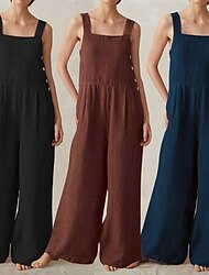 Damskie Normalny Spodnie inspirowane lnem Moda miejska Jednokolorowe Bez rękawów Dekolt w kształcie litery U Kieszeń Ulica Codzienny Regularny Czarny Czerwony Niebieski Lato