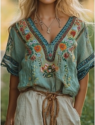Women's Shirt Floral Graphic Bohemia Stylish Classic Short Sleeve Crew Neck Regular Tops Daily Beach Wear Vacation Wear Print Yellow Red Blue Purple Orange Summer Spring
