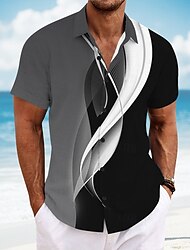 Per uomo Geometrico Linea Arte astratta Camicia Camicia Estiva Camicia con Bottoni Manica Corta Moda Casual Vacanza Abbigliamento Quotidiano Abbigliamento mare Estate Primavera Collo ripiegato Stampa