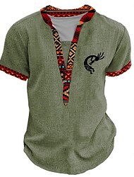 Herr Grafisk Stam Henleytröja Kortärmad 3D-tryck Mode Designer Grundläggande Dagligen Sommar Ljusblå Svart Grön Kaki Henley Henley T-shirt