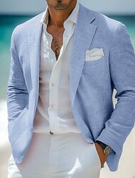 Men's Linen Blazer Sport Coat Notch Collar Fashion Casual Solid Colored Linen Blazer Pink Sky Blue Sage Standard Fit Single Breasted One-button
