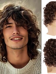 Peluca marrón corta y rizada para hombre, pelucas de anime para cosplay, disfraz de Halloween, peluca de cabello para uso diario.