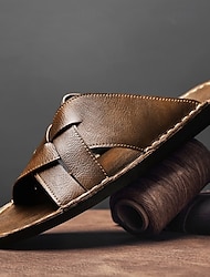 Bruine sandalen van imitatieleer met kruisband voor heren – casual instapsandalen met duurzame zool, perfect voor dagelijks comfort, vakantie en buitenavonturen