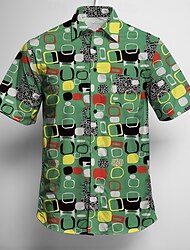 レトリ／ヴィンテージ 1970年代 シャツ アロハシャツ ヒッピー ディスコ 幾何学的な 男性用 マスカレード バケーション パーティー プライドパレード 成人 シャツ
