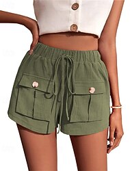 Mujer Pantalón Corto Cargo Pantalón corto Moda De Deporte Corto Media cintura Plano Bolsillo Cintura elástica Transpirable Cómodo Microelástico Deporte Ropa Cotidiana Albaricoque Negro Verde Ejército
