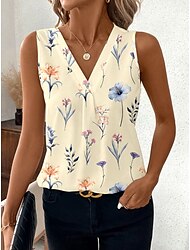 Pentru femei Camisole Tank Top Floral Grafic Epocă Tropical Stilat Fără manșon În V Topuri obișnuite Zilnic Imprimeu Galben Vară Primăvară