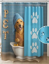 フック付きシャワーカーテン 180cm*180cm(70"*70") ポリエステル 洗濯可能 防水パターン バスルームバスタブ装飾動物犬
