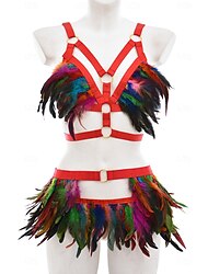 Drag Queen Pride Rainbow Outfits Lingerie Feather Bralette Adults' Women's Sexy Costume Pride Parade Pride Month Halloween Carnival Easy Carnival Costume