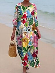 Pentru femei Rochie Maxi Rochie de schimb Rochie A line Vacanță Casual Boho Ieșire Plajă Fit standard Floral Grafic Fără manșon În U Maroniu Roșu-aprins Albastru piscină Vară Primăvară