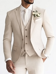 Beige linnekostym herr, 3-delad slim fit – sommarkostym för strandbröllop, lätt, andningsbar kavaj, västbyxor, 2 knappar, finns i blått, grönt, rosa